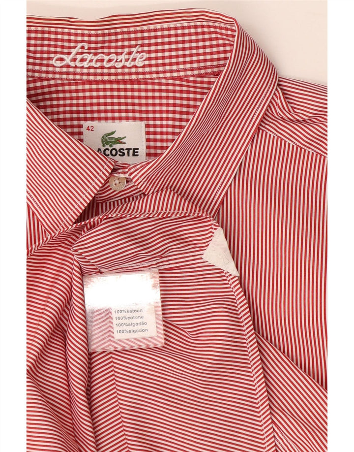 Lacoste Herrenhemd, Größe 42, große rote Nadelstreifen-Baumwolle