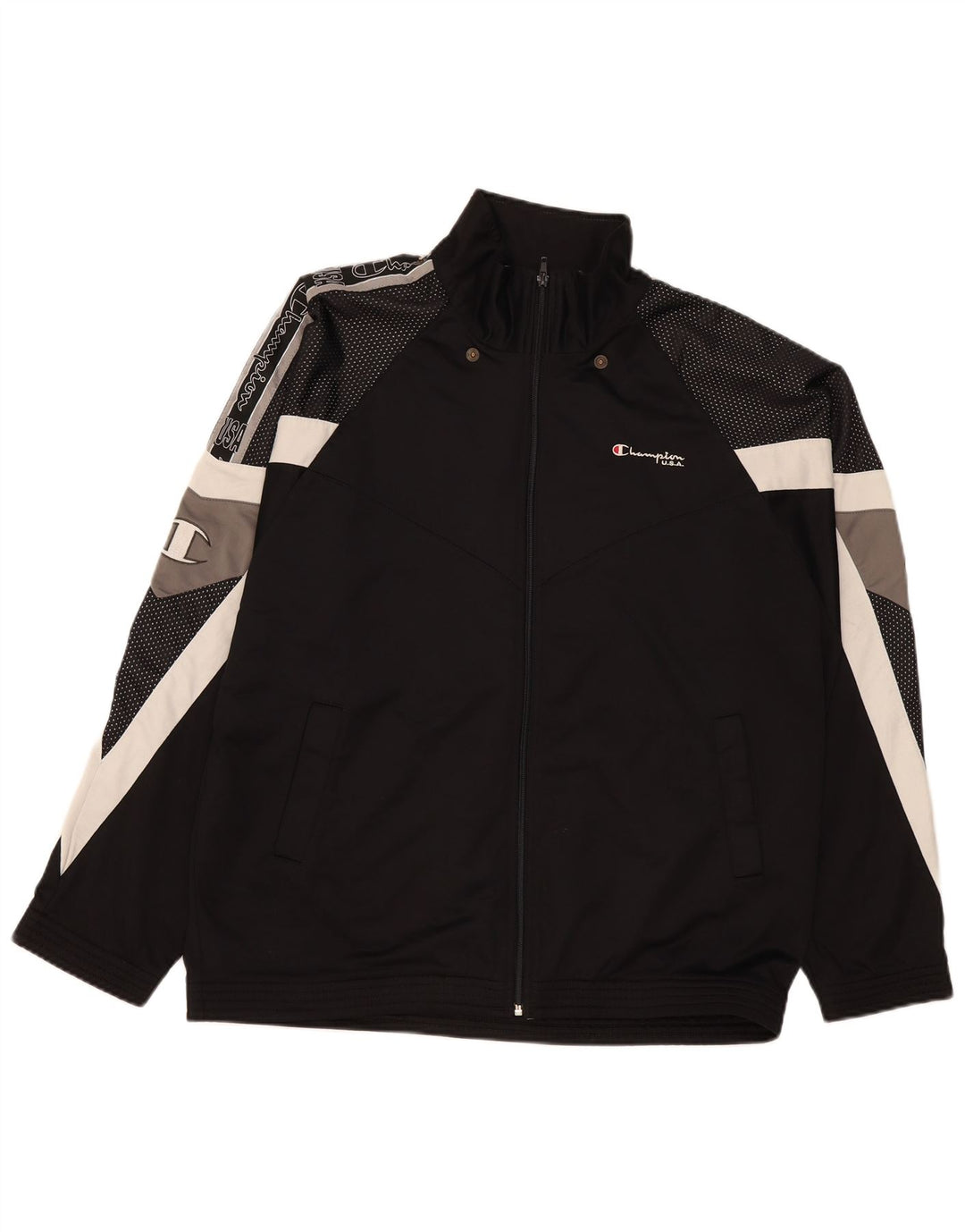 Champion Herren-Trainingsanzugoberteil mit Grafik, XL, Schwarz, Farbblock