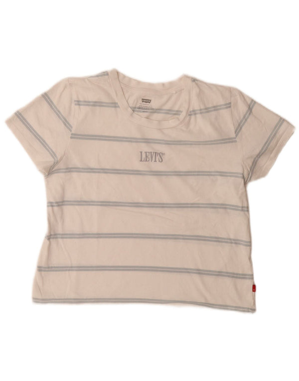 Levi's Damen Crop Graphic T-Shirt Top UK 10 Small Weiß gestreift
