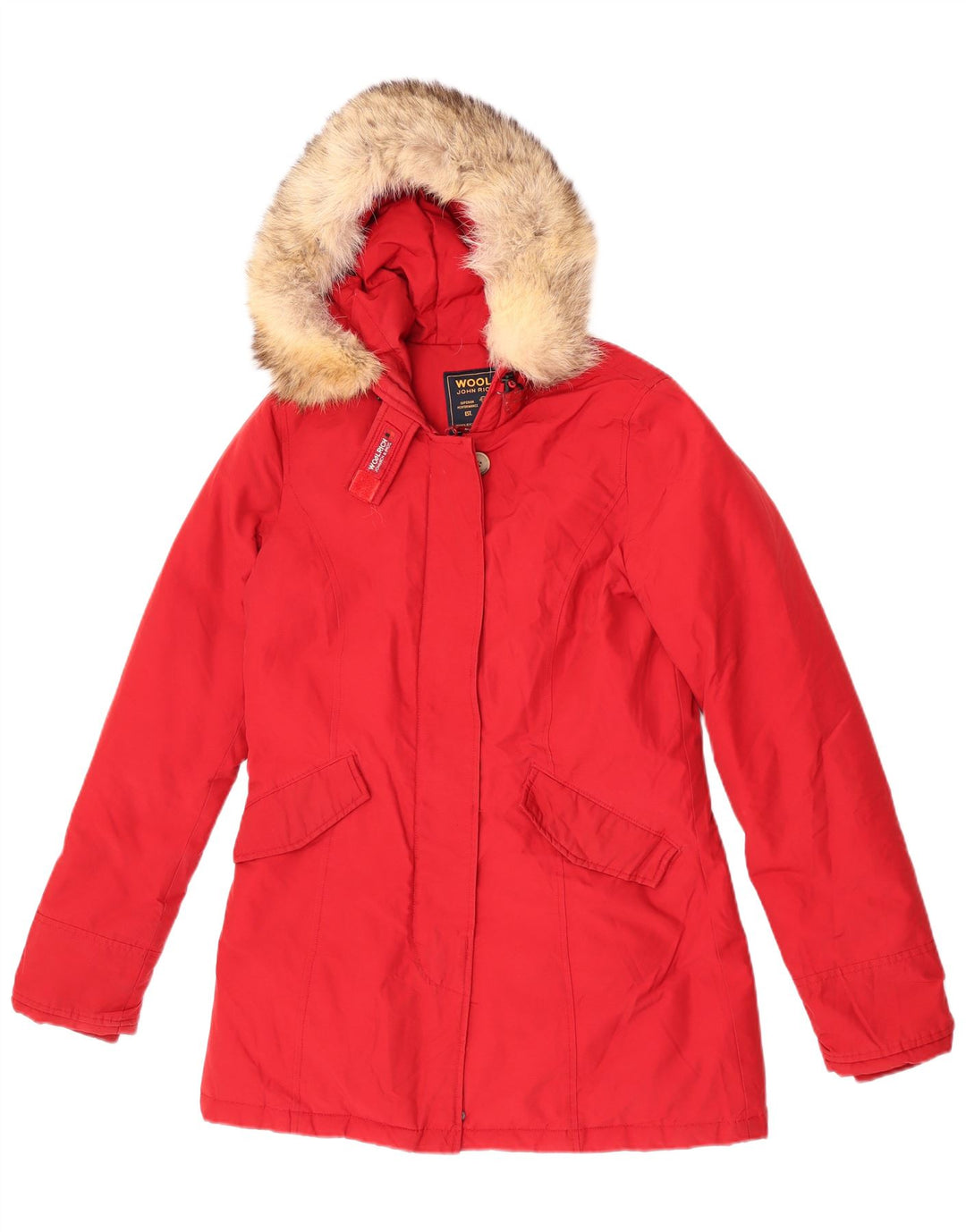 Woolrich Wattierte Damenjacke mit Kapuze, UK 10, Größe S, Rot, Baumwolle
