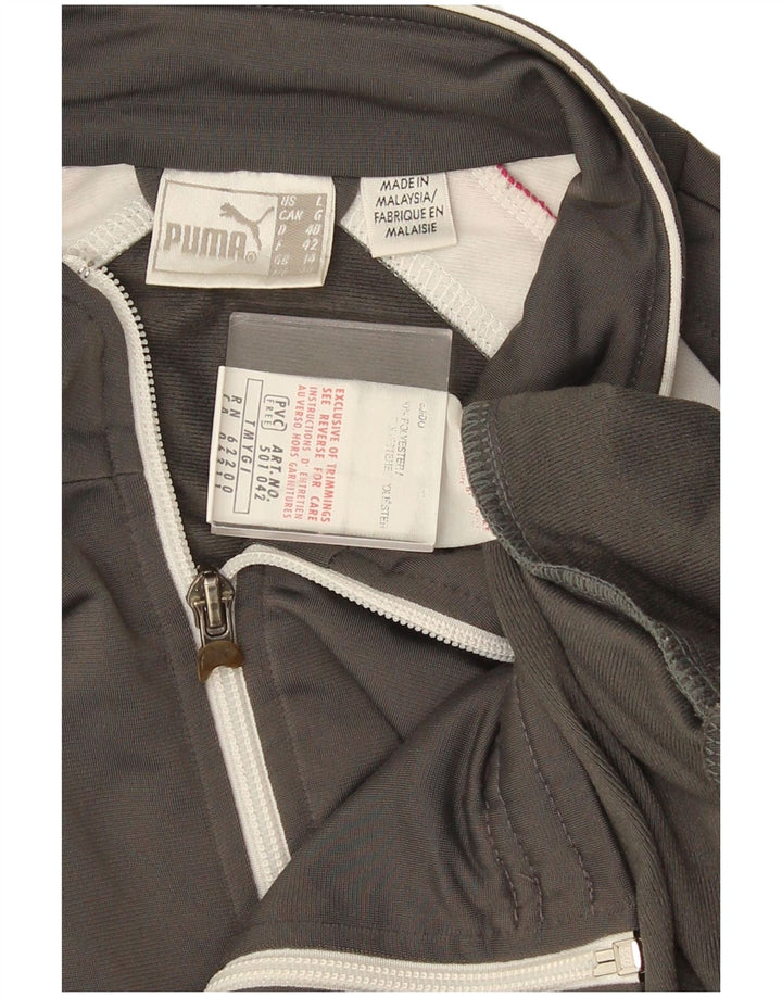 Puma Damen-Trainingsanzug-Top-Jacke, UK 14, großes graues Colourblock-Polyester