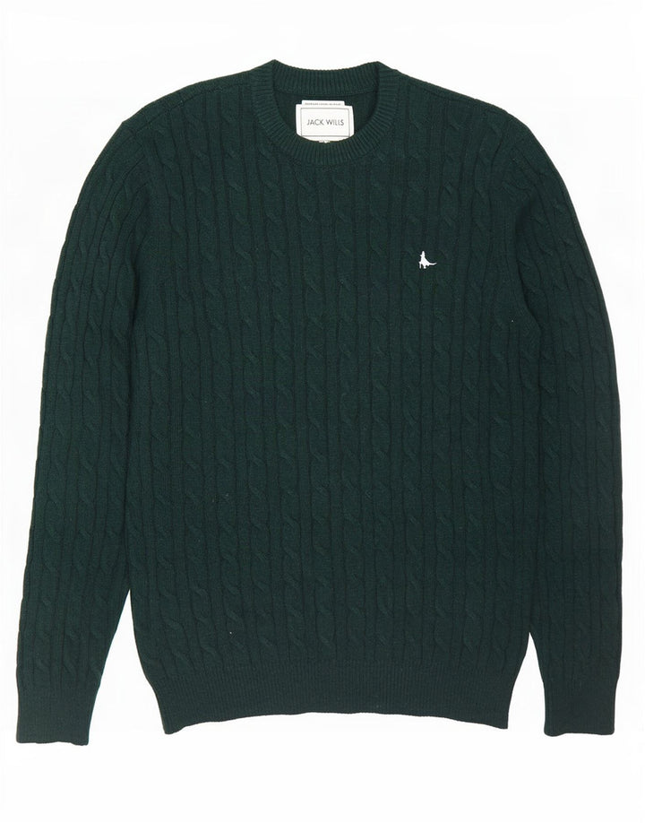 Jack Wills Herren-Pullover mit Rundhalsausschnitt, Größe L, grüne Wolle