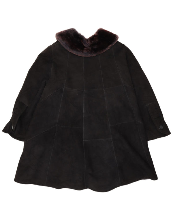 VINTAGE Damen Übergroßer Lammfellmantel UK 22 3XL Schwarz Patchwork