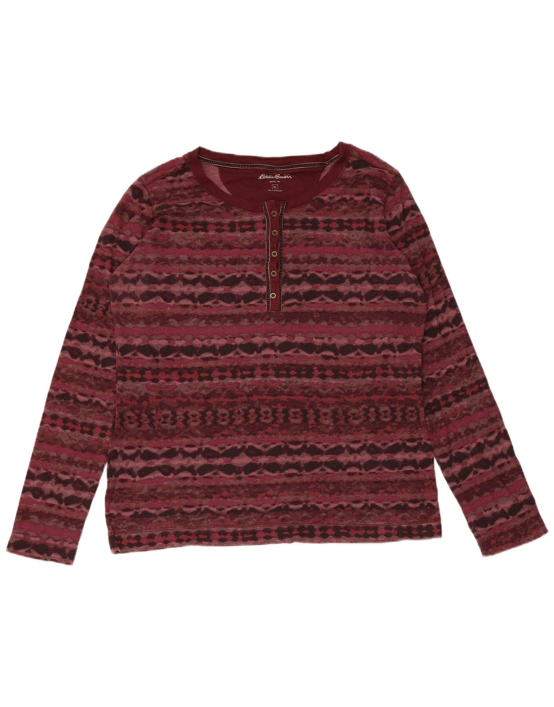 Eddie Bauer Damen Top Langarm UK 18 XL Burgund Geometrisch Baumwolle