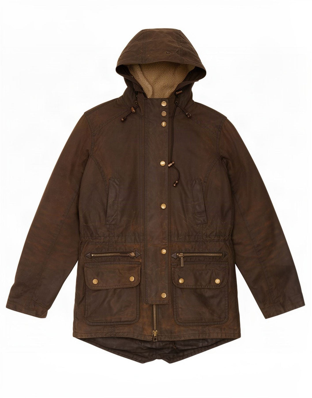 Barbour Damen-Jacke aus gewachster Baumwolle mit Kapuze, Gr. 8, Khaki