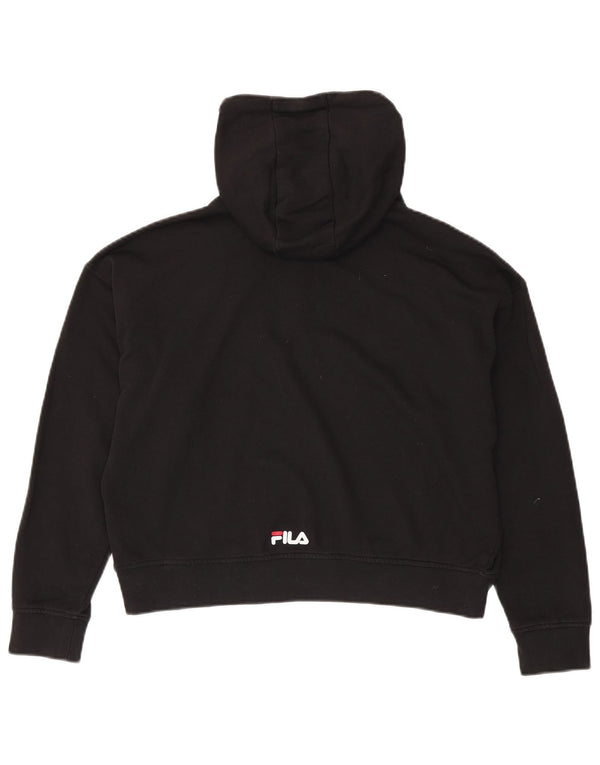 FILA Damen Übergroßer Crop Graphic Hoodie Pullover UK 6 XS Schwarz