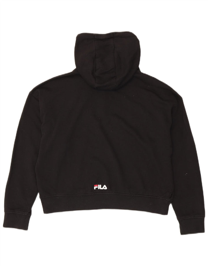 FILA Damen Übergroßer Crop Graphic Hoodie Pullover UK 6 XS Schwarz