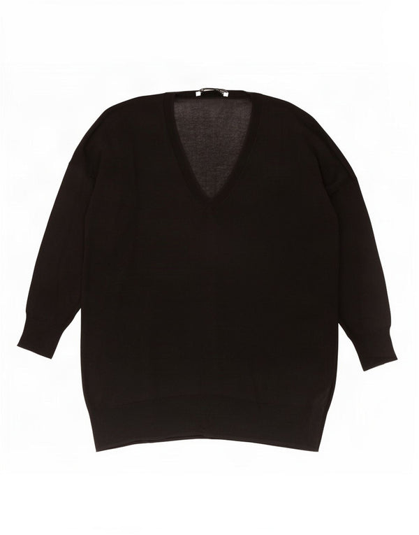 Zara Damen-Pullover, übergroß, V-Ausschnitt, Gr. 10, Größe S, Schwarz, Baumwolle