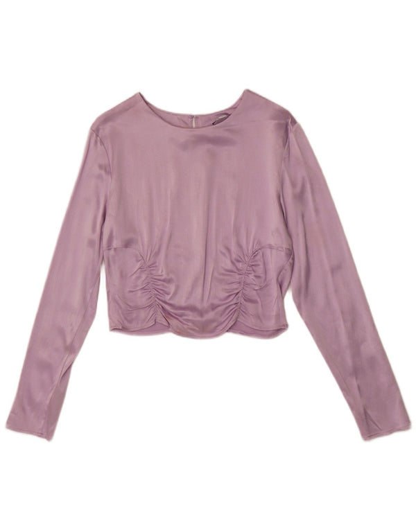 Zara Damen Crop Top Langarm UK 14 Large Lila Viskose