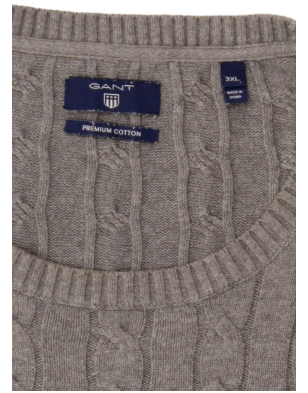 GANT Herren-Pullover mit Rundhalsausschnitt, 3XL, graue Baumwolle