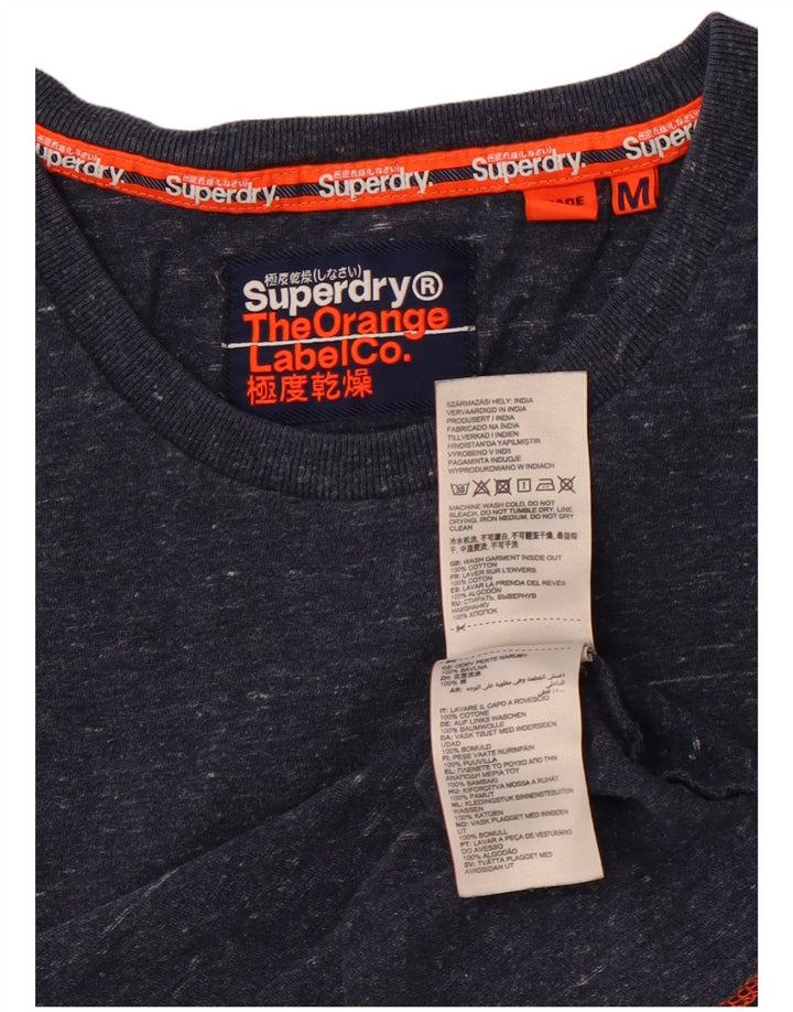SUPERDRY Herren-T-Shirt-Oberteil aus mittelblauer, gesprenkelter Baumwolle