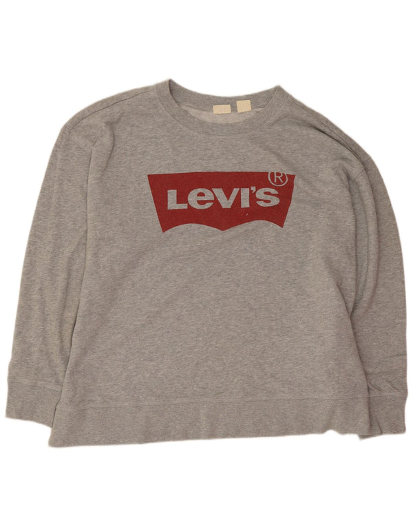 Levi's Damen Grafik-Sweatshirt-Pullover UK 20 2XL Grau gefleckte Baumwolle