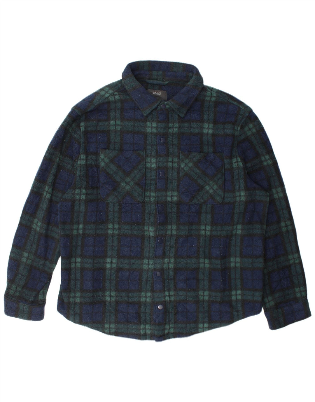Marks & Spencer Herren-Overshirt aus Fleece, 3XL, grün kariert, Polyester