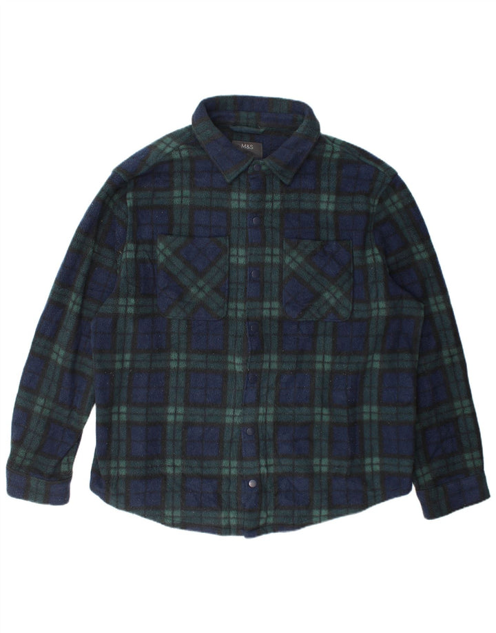Marks & Spencer Herren-Overshirt aus Fleece, 3XL, grün kariert, Polyester