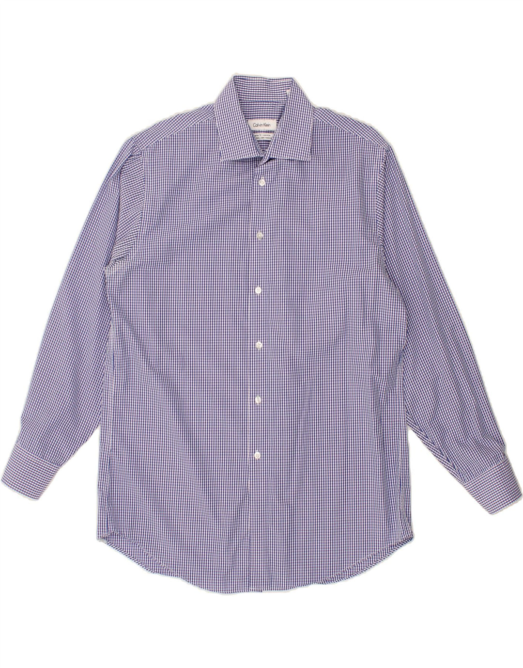 CALVIN KLEIN Herren-Hemd mit normaler Passform, Größe 15 1/2, mittelblaue Gingham-Baumwolle