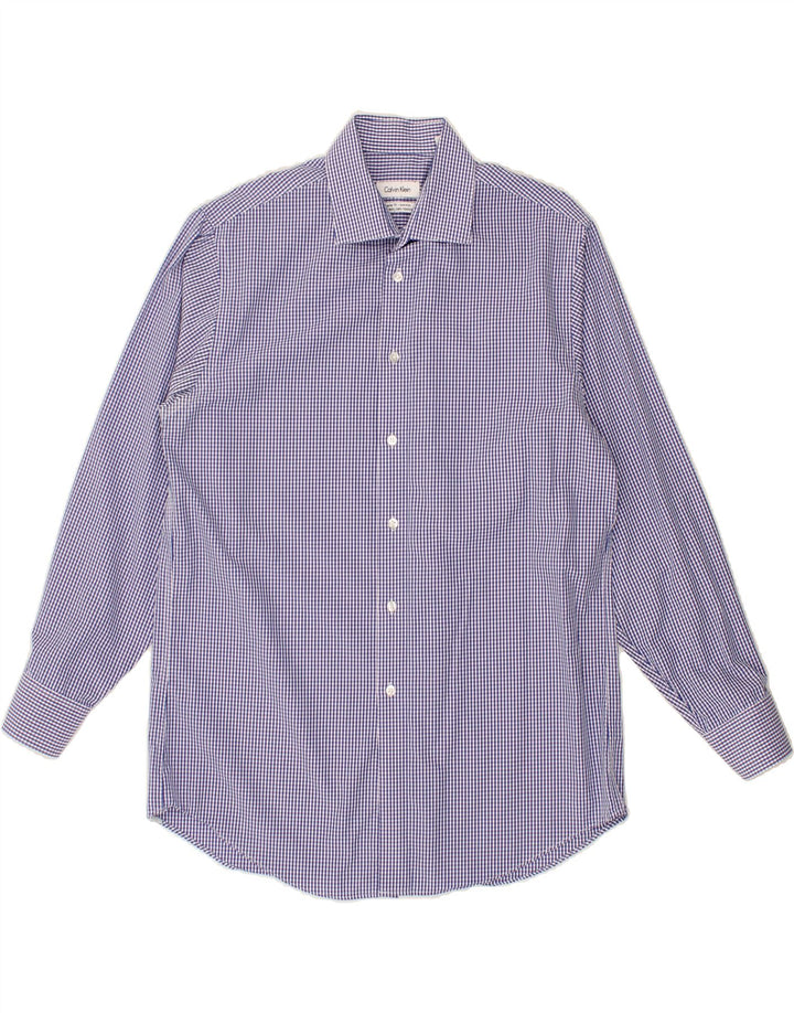 CALVIN KLEIN Herren-Hemd mit normaler Passform, Größe 15 1/2, mittelblaue Gingham-Baumwolle