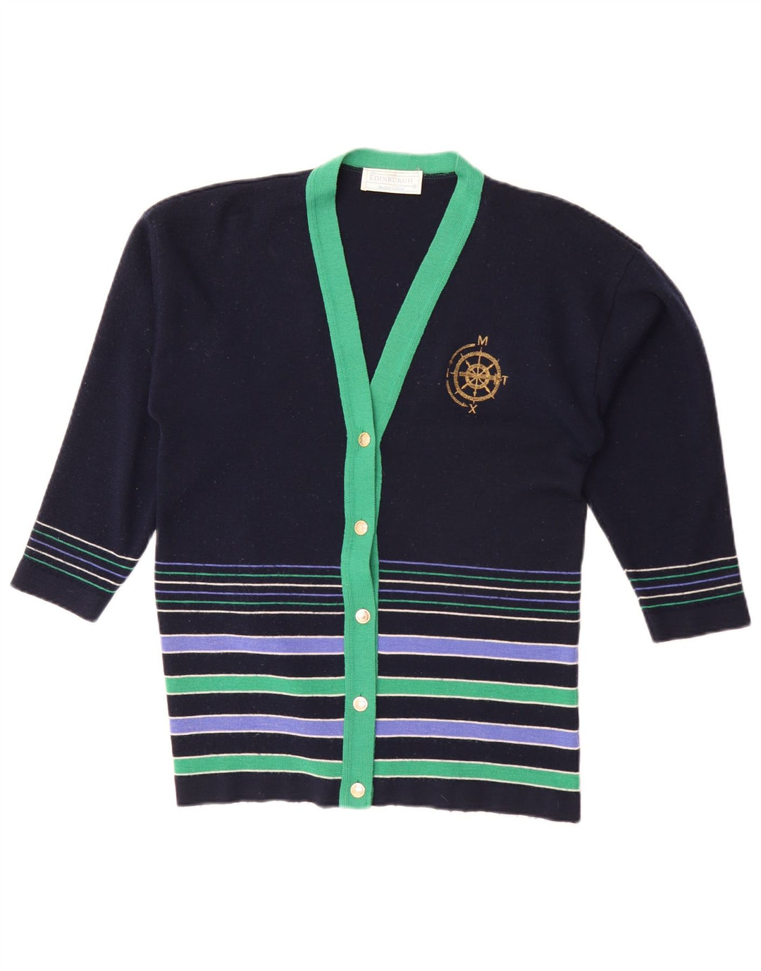Edinburgh Damen-Cardigan-Pullover UK 16 Große marineblau gestreifte Wolle