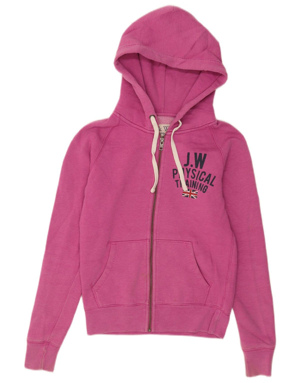 Jack Wills Damen-Kapuzenpullover mit grafischem Reißverschluss, Größe S, Größe S, Rosa, Baumwolle