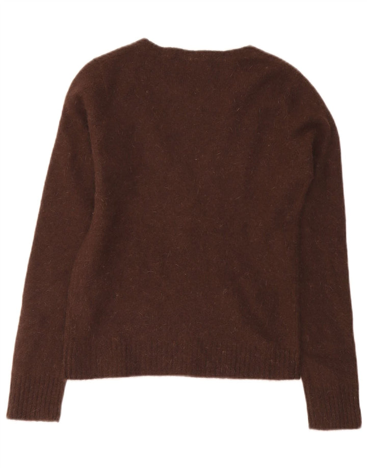 Zara Damen Crop Pullover mit V-Ausschnitt UK 12 Mittelbraune Wolle