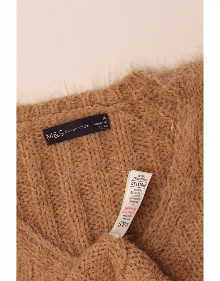 Marks & Spencer Damen-Pullover mit V-Ausschnitt, UK 14, mittelbeigefarbenes Polyester