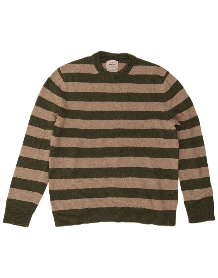 White Stuff Herren-Pullover mit Rundhalsausschnitt, groß, Khaki, gestreift