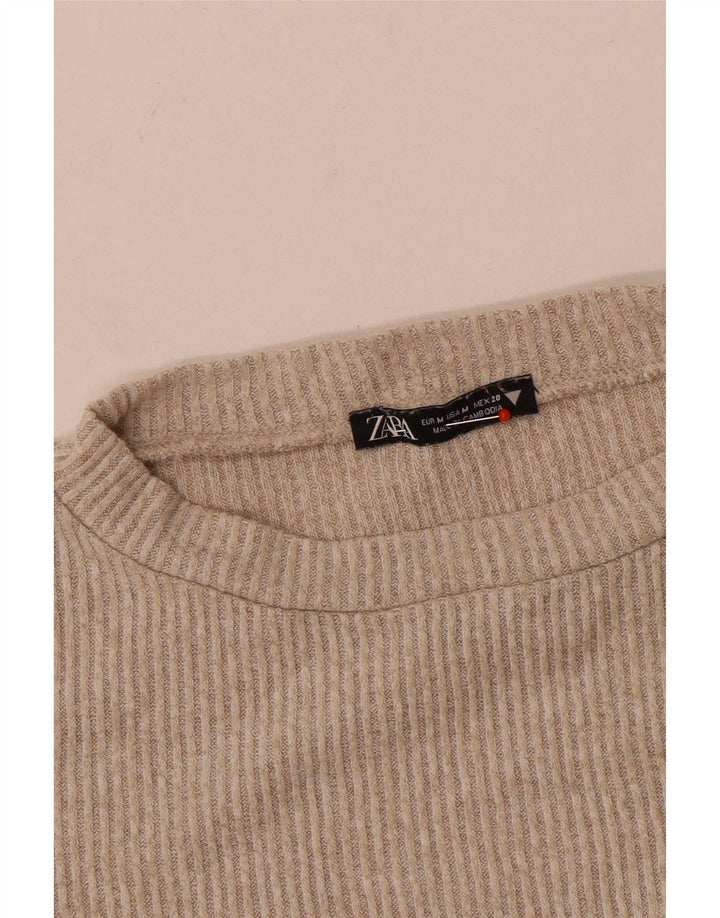 Zara Damen Crop Top Langarm UK 12 Medium Beige
