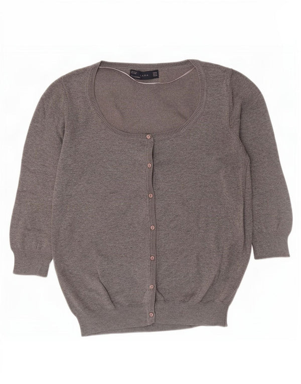 Zara Damen-Strickjacke mit 3/4-Ärmeln, UK-Gr. 12, mittelgraue Baumwolle