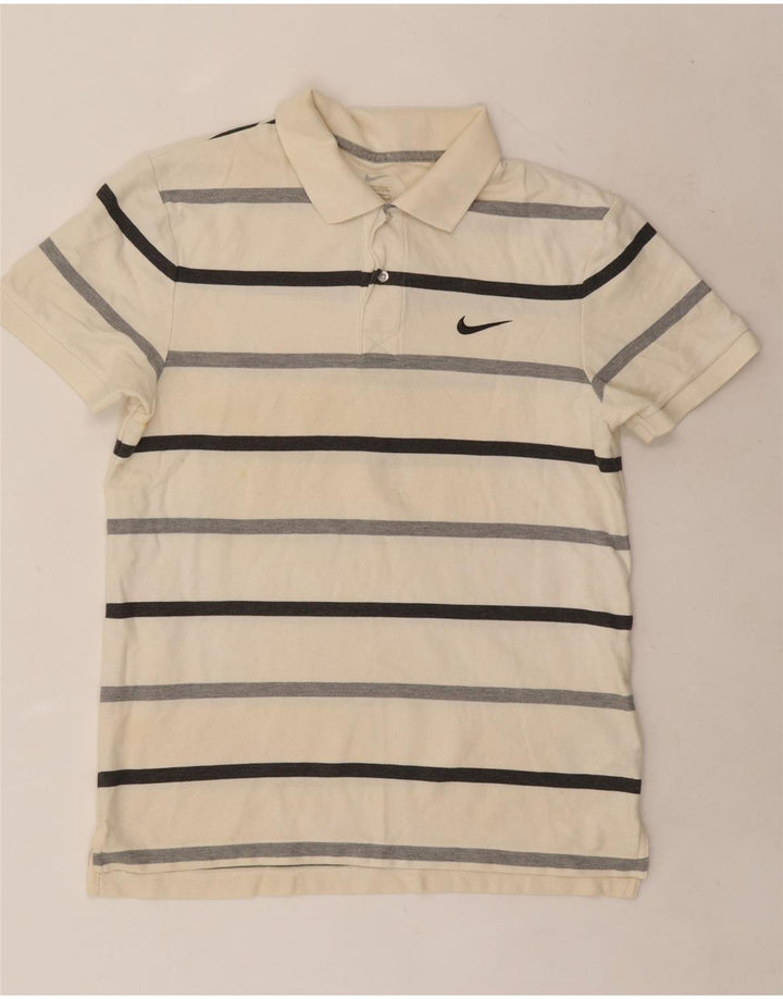 Nike Herren-Poloshirt aus mittelweißer, gestreifter Baumwolle