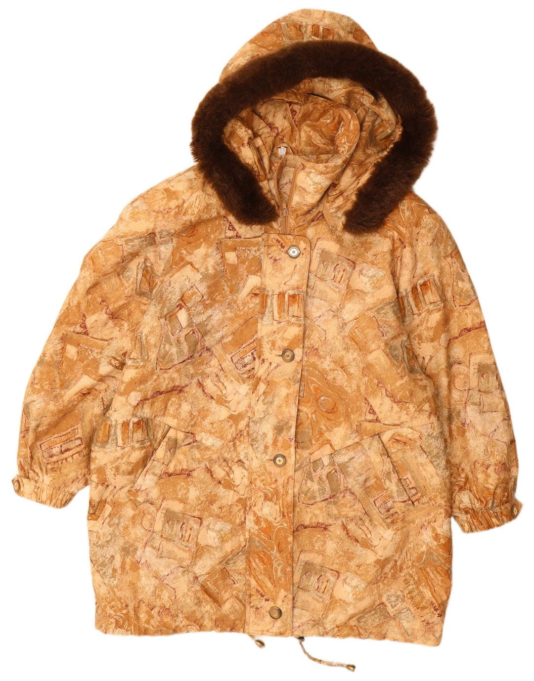 VINTAGE Damen-Windbreaker-Mantel mit Kapuze, Größe 22 3XL, beige, geometrisch