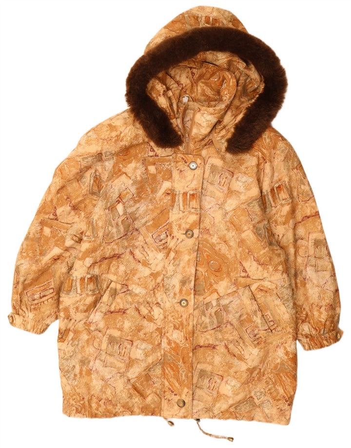 VINTAGE Damen-Windbreaker-Mantel mit Kapuze, Größe 22 3XL, beige, geometrisch