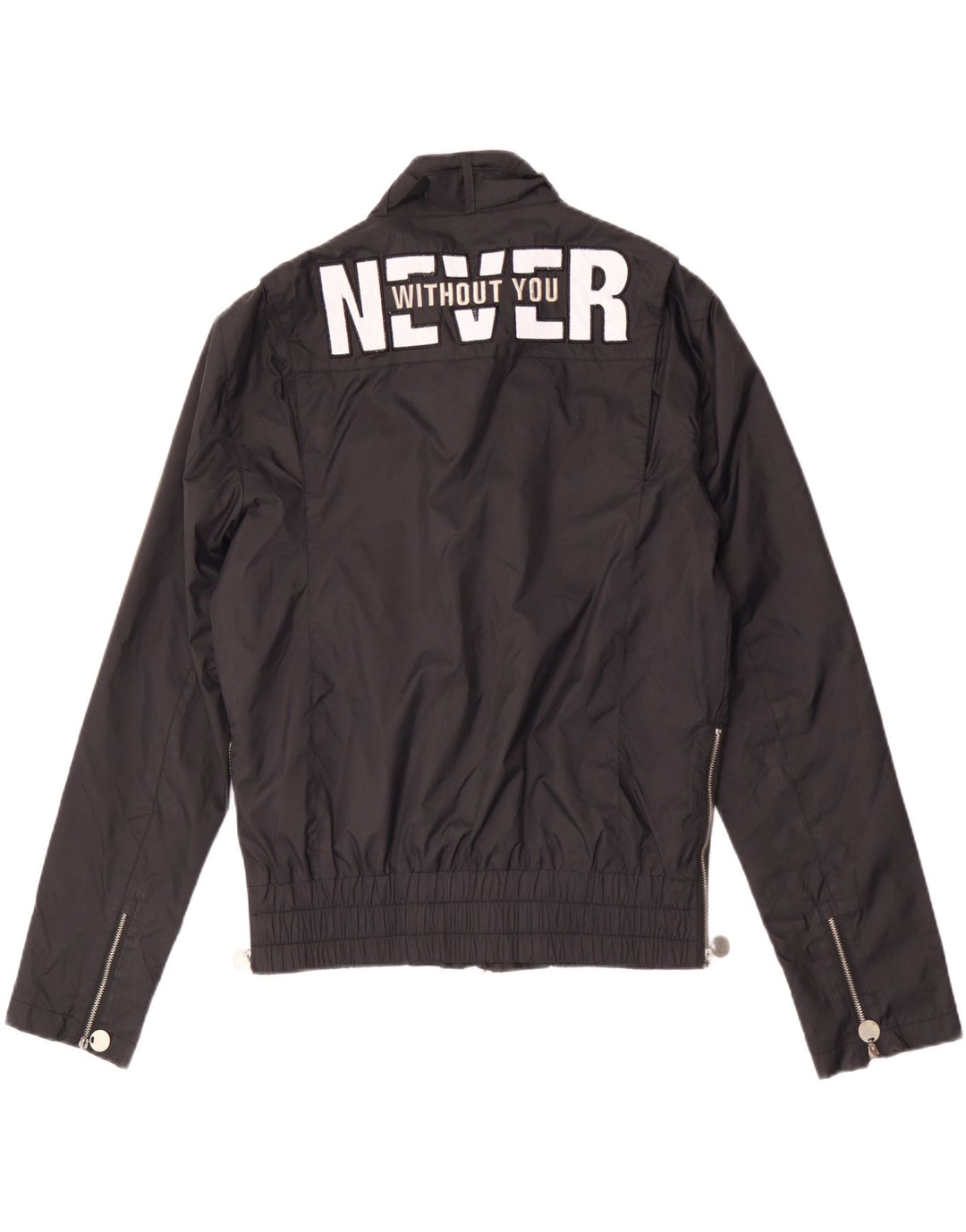 Vintage Herren Graphic Utility Jacke UK 40 Großes schwarzes Nylon