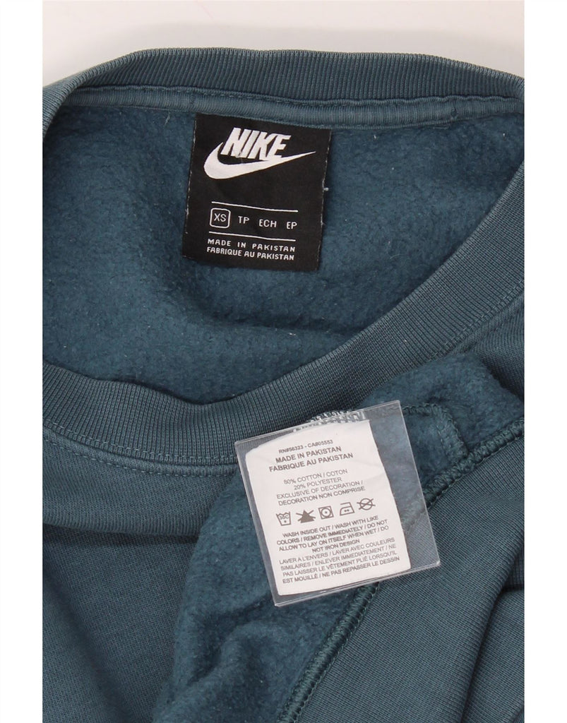 NIKE Womens Oversized Crop Sweatshirt Jumper UK 6 XS Blue Cotton Vintage Nike and Second-Hand Nike from Messina Hembry 