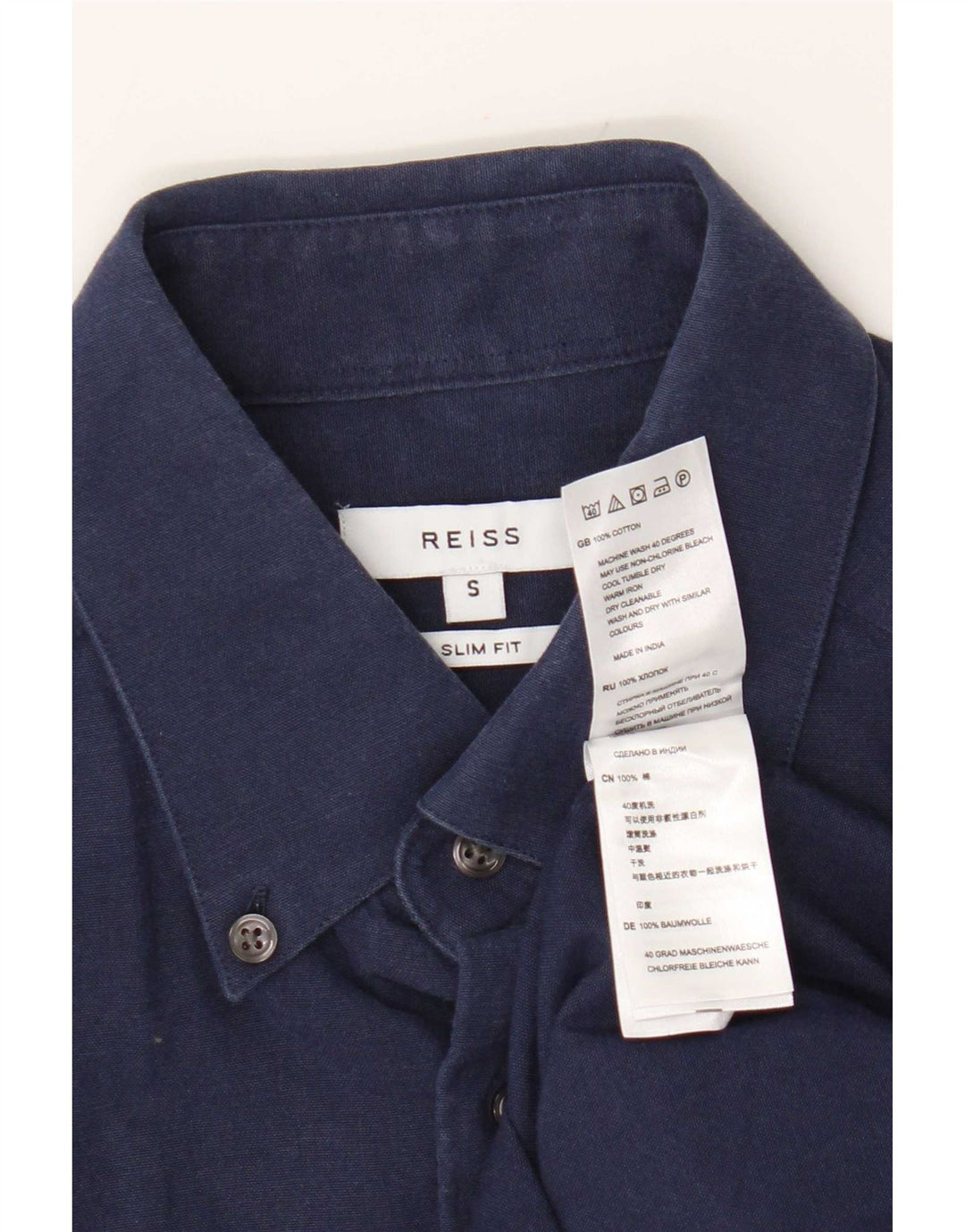 Reiss Herren-Slim-Fit-Hemd, klein, marineblau, Baumwolle