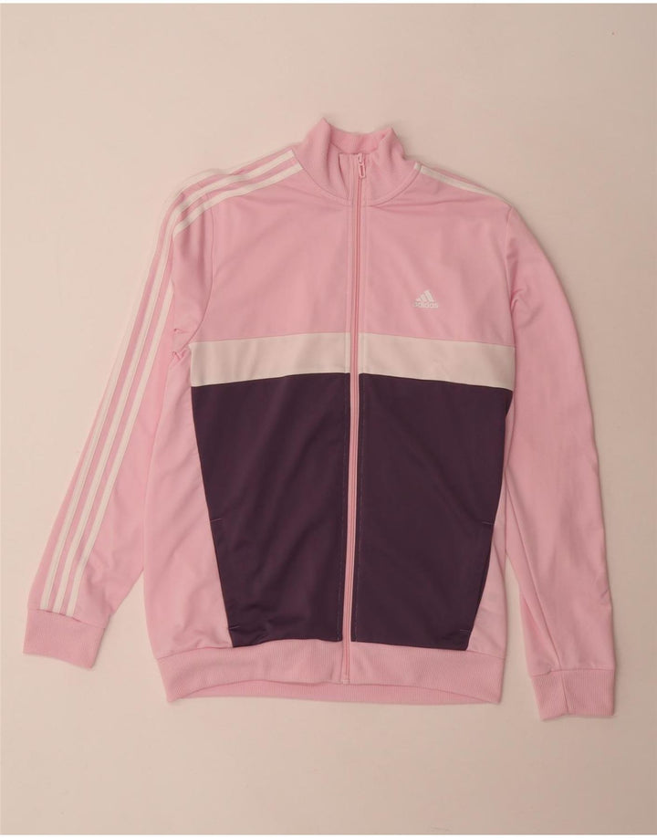 ADIDAS Mädchen-Trainingsanzug, Oberteil, Jacke, 15–16 Jahre, rosafarbenes Farbblock-Polyester