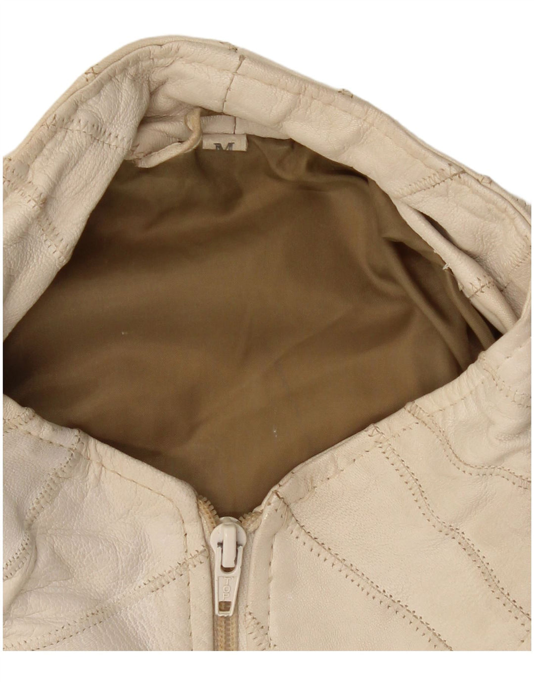 VINTAGE Damen Bomber-Lederjacke UK 14 Mittelweißes Leder