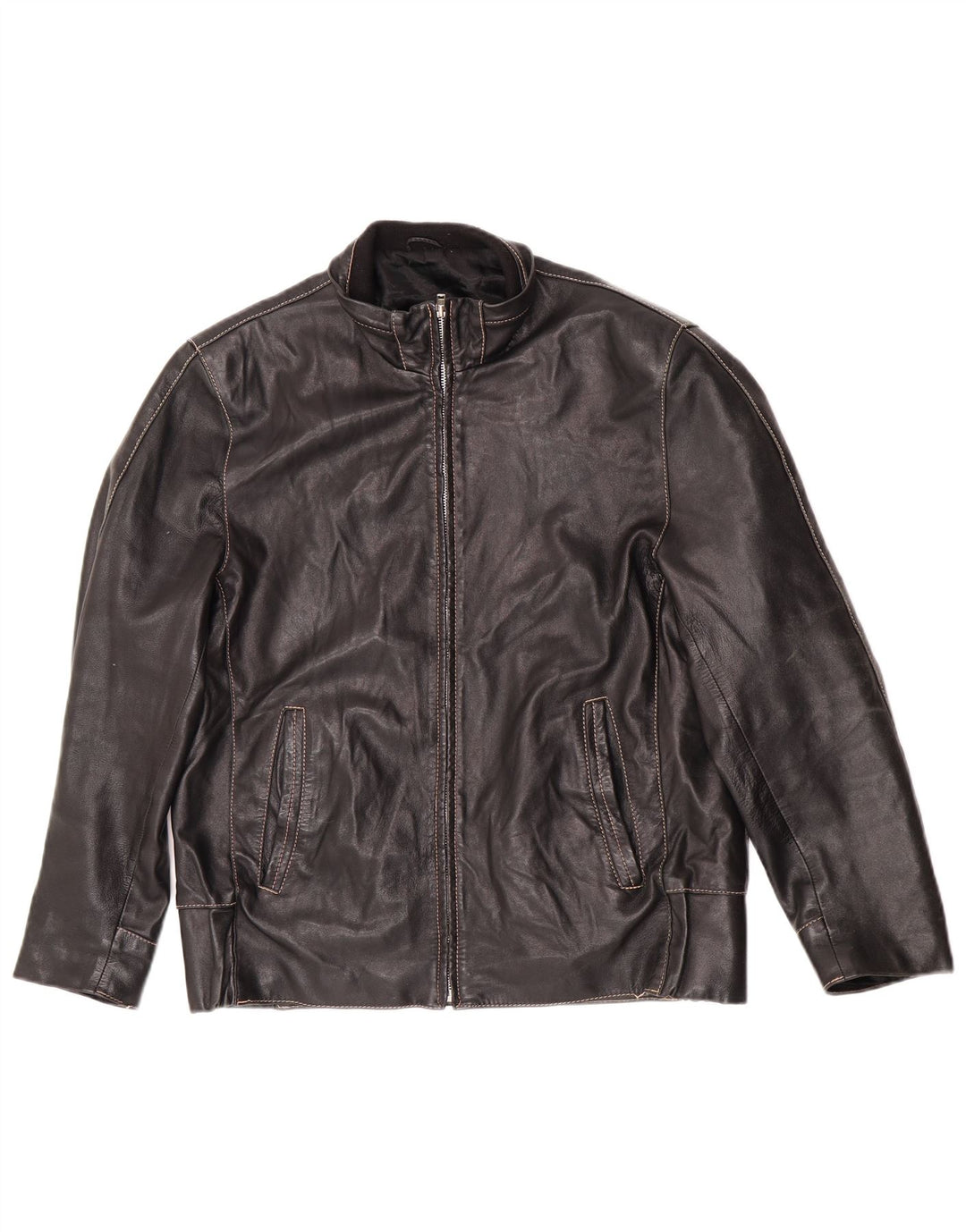 Vintage Herren-Reißverschluss-Lederjacke IT 50 Large Black Biker