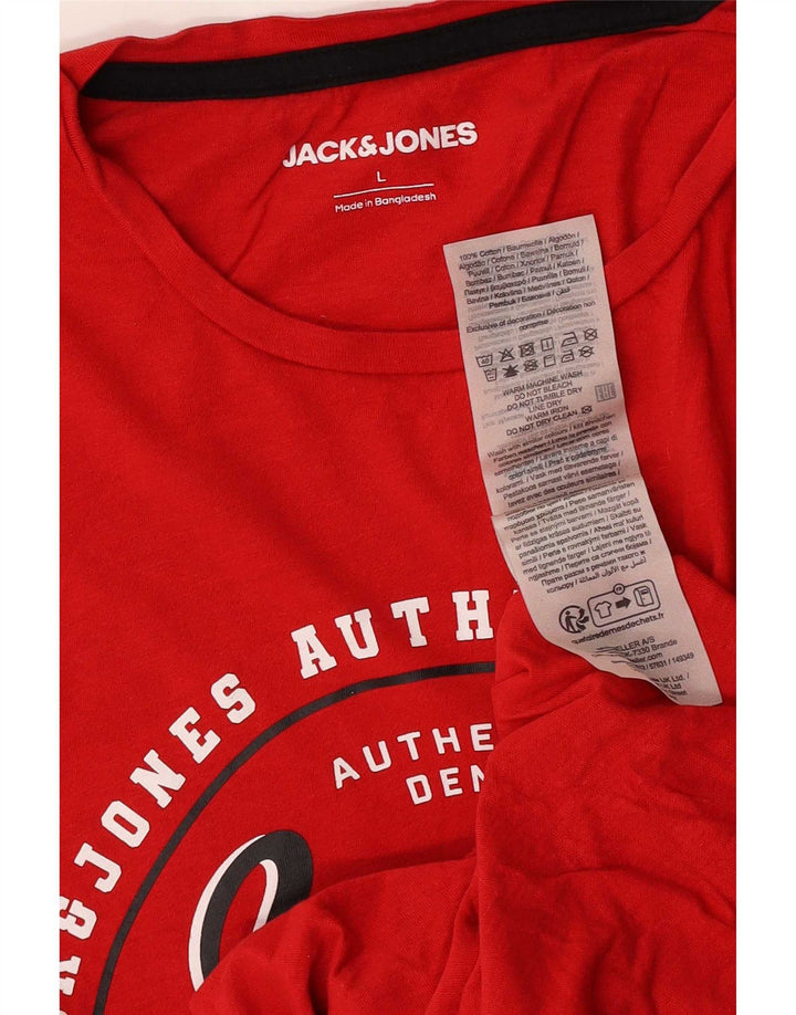 Jack & Jones Herren-T-Shirt mit normaler Grafik, Größe L, aus roter Baumwolle