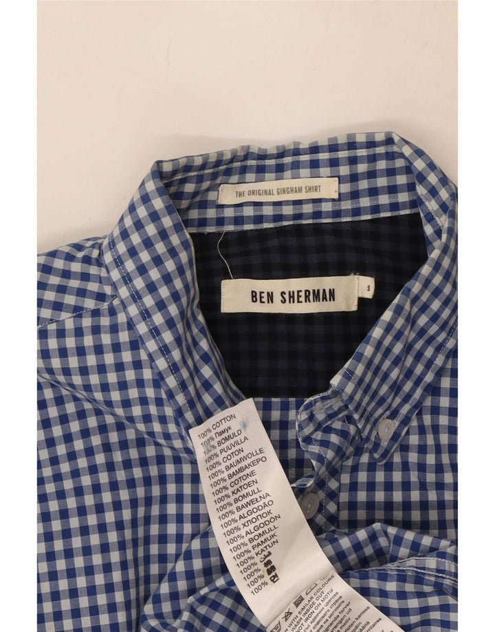 Ben Sherman Herrenhemd, kleine blaue Gingham-Baumwolle