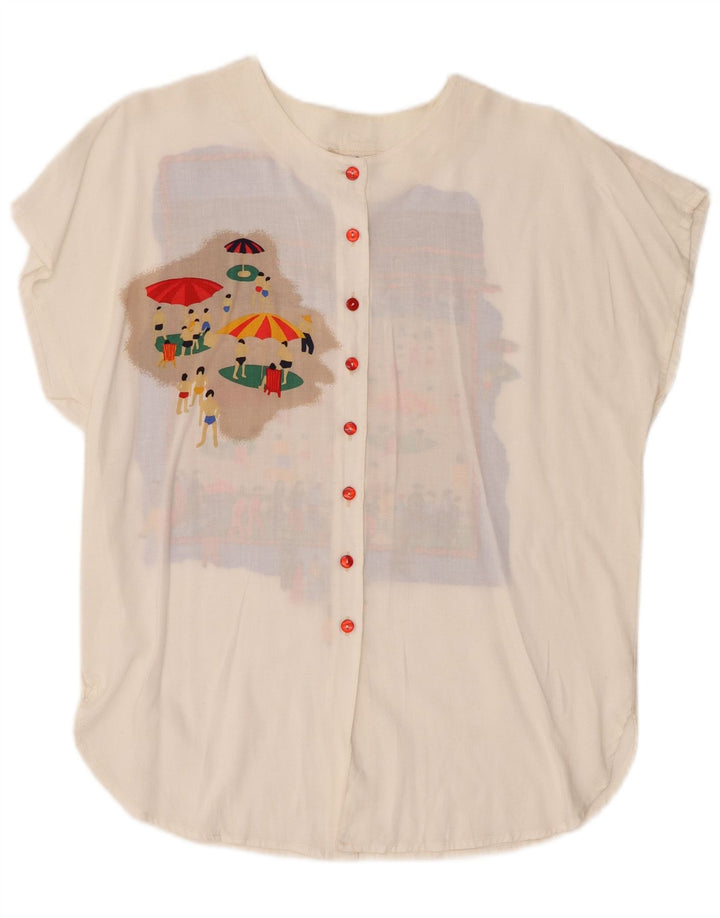 New Fast Womens Oversized Graphic Shirt Bluse EU 36 Small Weiß