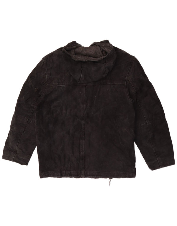 Privilegi Damen Wildlederjacke mit Kapuze IT 44 Mittelschwarzes Leder