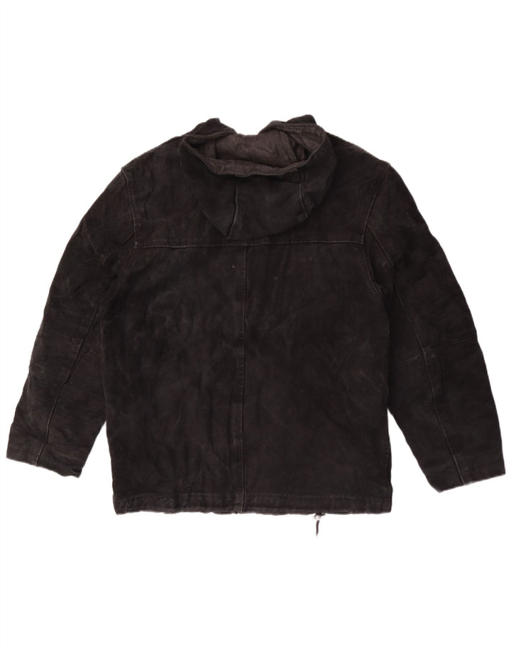 Privilegi Damen Wildlederjacke mit Kapuze IT 44 Mittelschwarzes Leder