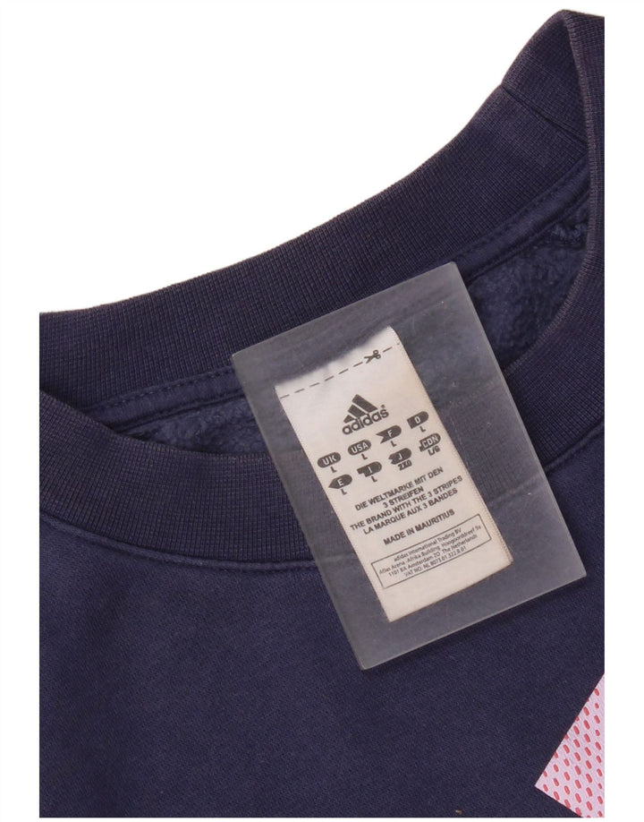 Adidas Damen Graphic Sweatshirt Pullover UK 16 Large Marineblau Baumwolle