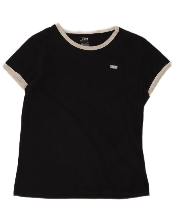 Levi's Damen Perfect Crew T-Shirt Top UK 10 Small Schwarz Colourblock Baumwolle