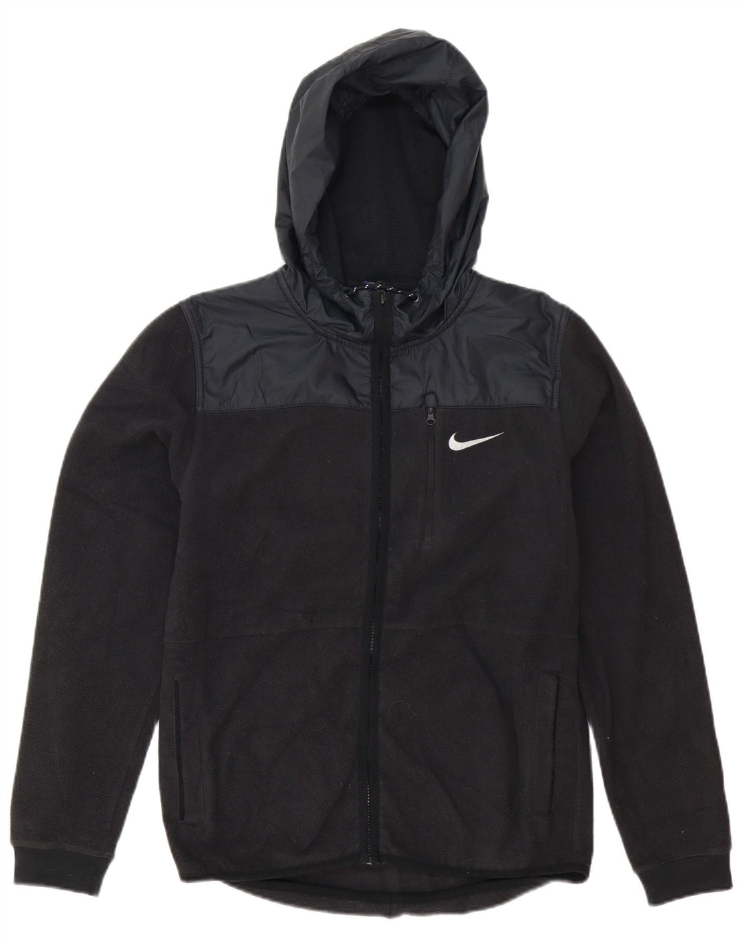 Nike Herren-Fleecejacke mit Kapuze, UK 36, Größe S, Schwarz, Colourblock-Polyester
