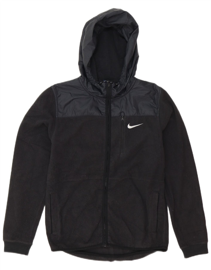 Nike Herren-Fleecejacke mit Kapuze, UK 36, Größe S, Schwarz, Colourblock-Polyester