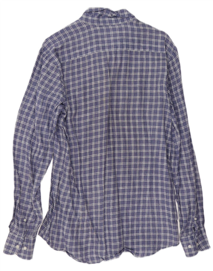 Massimo Dutti Herrenhemd Mittelblau kariertes Leinen