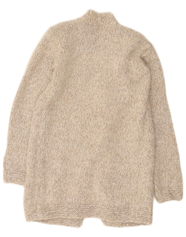Vintage Damen Longline Open Cardigan Pullover UK 8 Small Beige Flecked