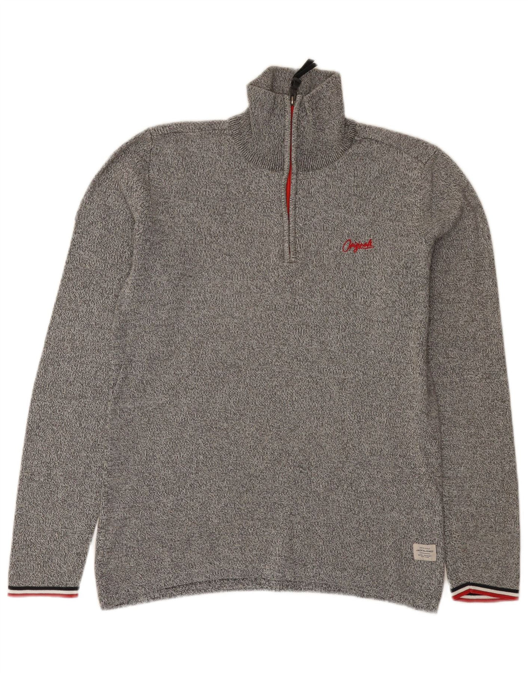Jack & Jones Herren-Pullover mit Reißverschluss am Hals, klein, grau gefleckt