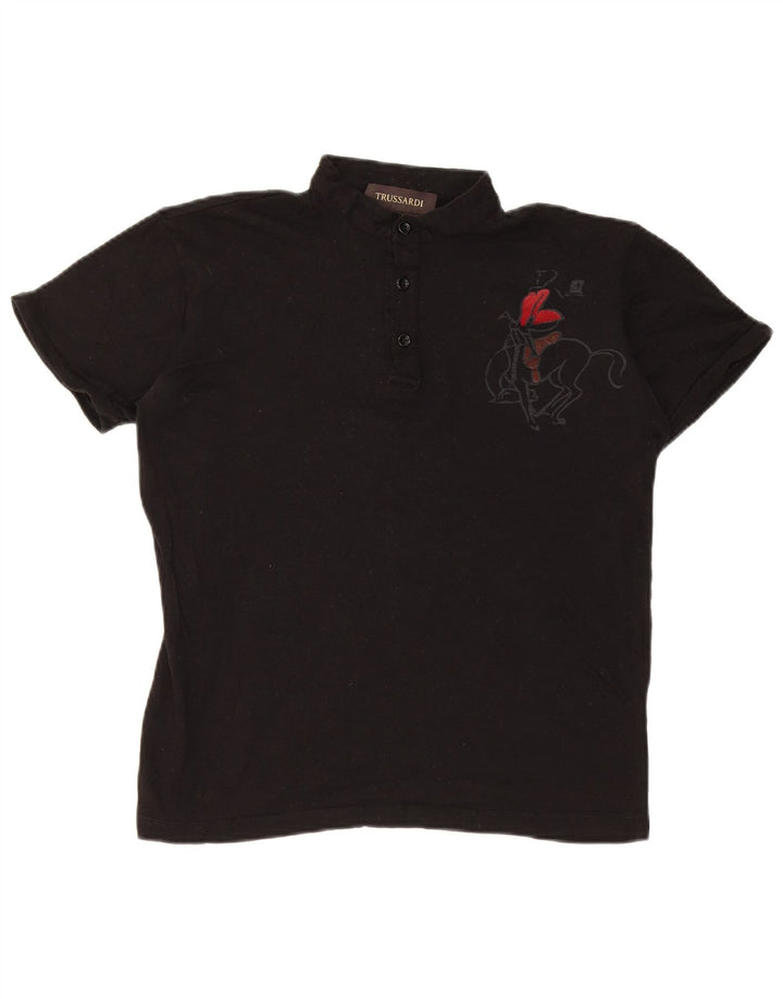 Trussardi Damen Grafik-Poloshirt UK 14 Medium Schwarz