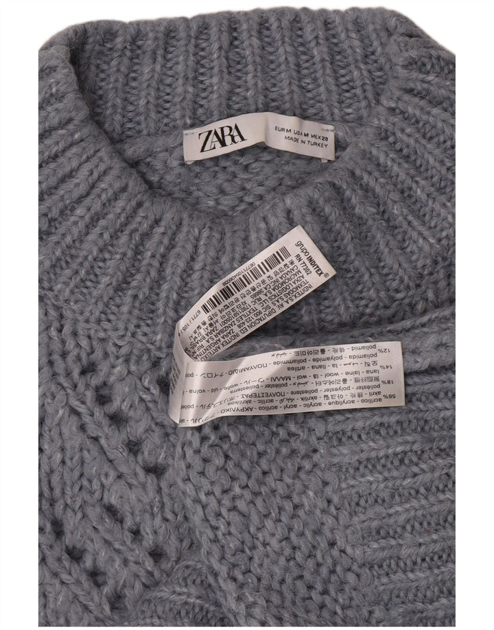 Zara Damen Cropped Rollkragenpullover UK 12 Mittel Blau Acryl